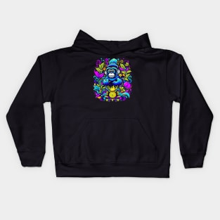 psychedelic chimp and fire Kids Hoodie